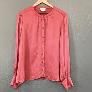 Sezane Women's Size US 14 / EU 46 Pink Silk Button-Front Long Sleeve Blouse
